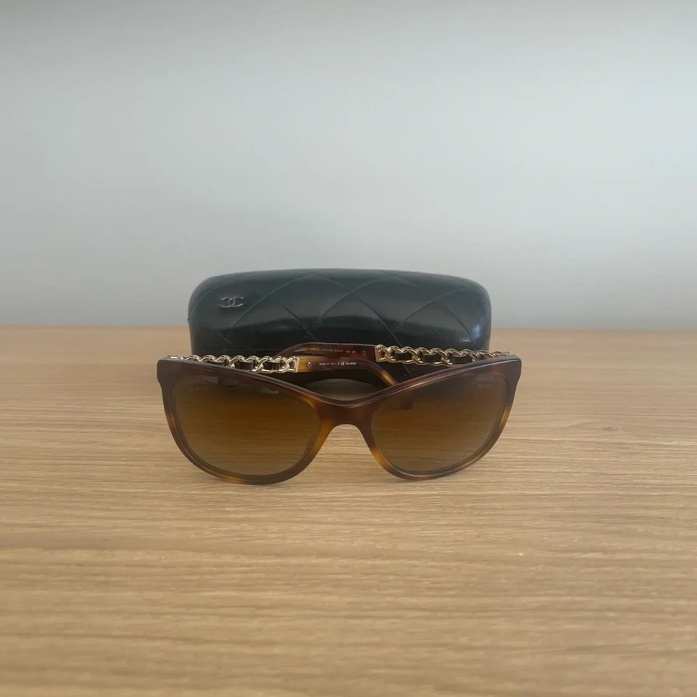 Chanel Tortoise Shell Sunglasses with chain detaining